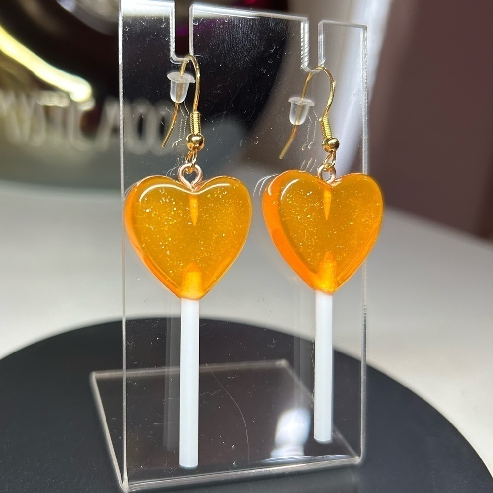 Orange Heart Lollipop Earrings